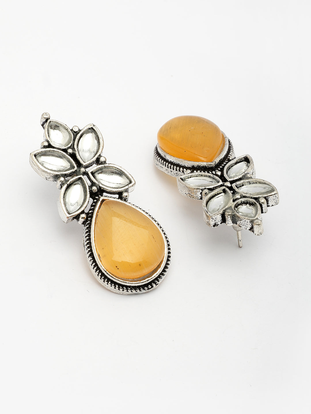 NVR Women Yellow Artificial Stones Silver Plated Drop Earrings - Distacart