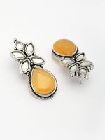 Thumbnail for NVR Women Yellow Artificial Stones Silver Plated Drop Earrings - Distacart