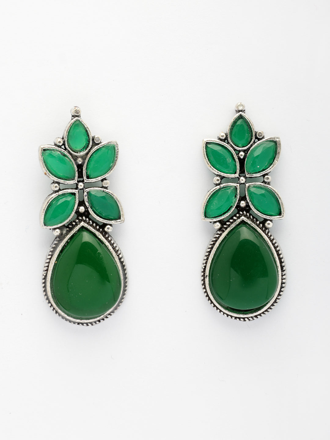 NVR Women Green Artificial Stones Silver Plated Drop Earrings - Distacart