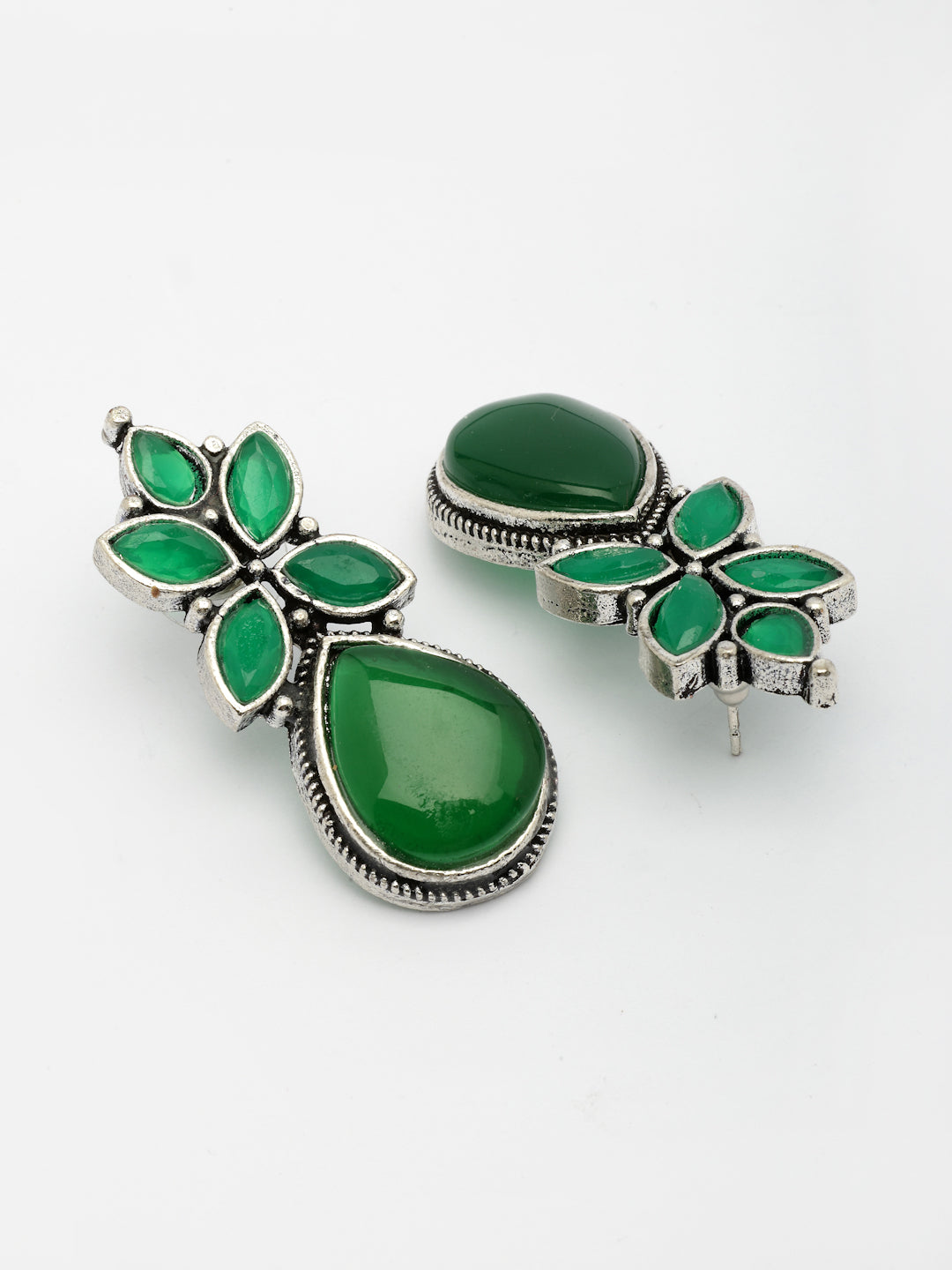 NVR Women Green Artificial Stones Silver Plated Drop Earrings - Distacart