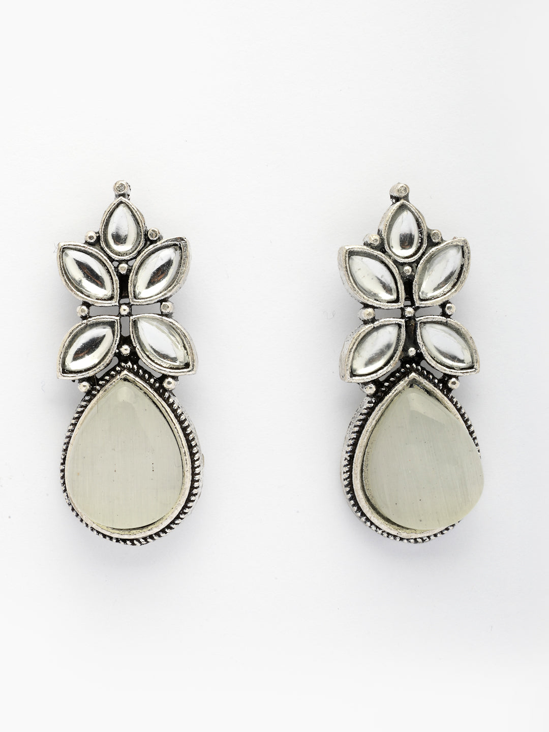 NVR Women White Artificial Stones Silver Plated Drop Earrings - Distacart