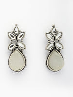 Thumbnail for NVR Women White Artificial Stones Silver Plated Drop Earrings - Distacart