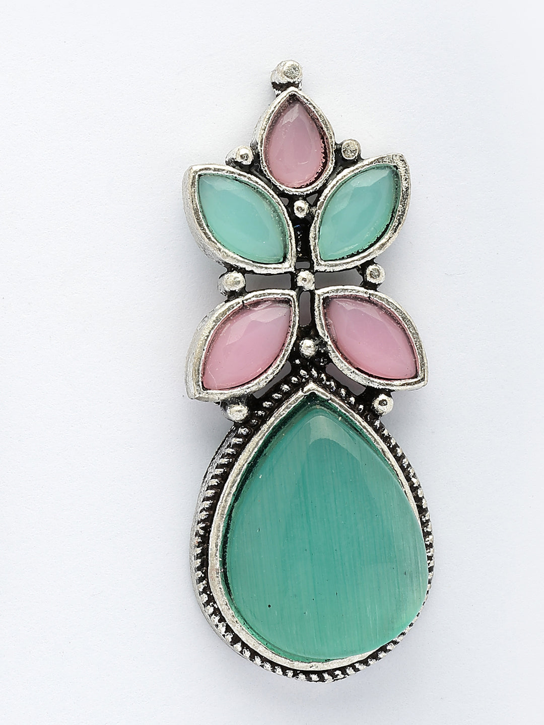 NVR Women Green & Pink Artificial Stones Silver Plated Drop Earrings - Distacart