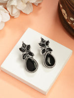 Thumbnail for NVR Women Black Artificial Stones Silver Plated Drop Earrings - Distacart