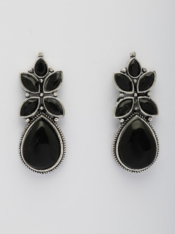 NVR Women Black Artificial Stones Silver Plated Drop Earrings - Distacart
