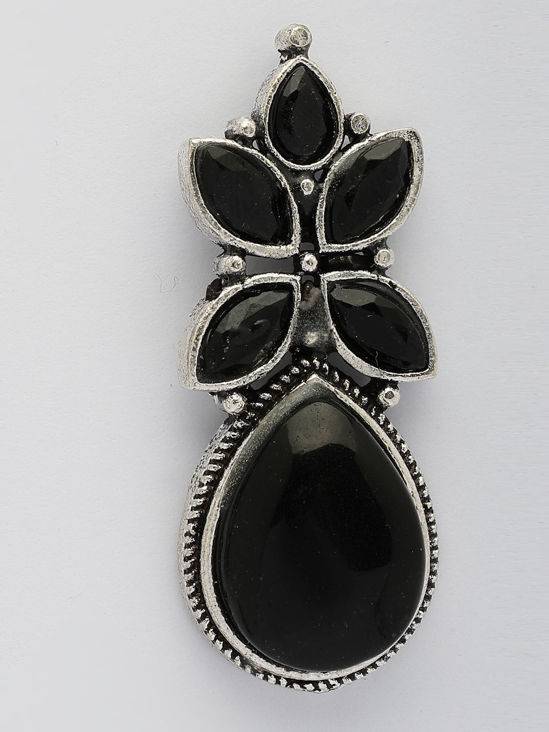 NVR Women Black Artificial Stones Silver Plated Drop Earrings - Distacart