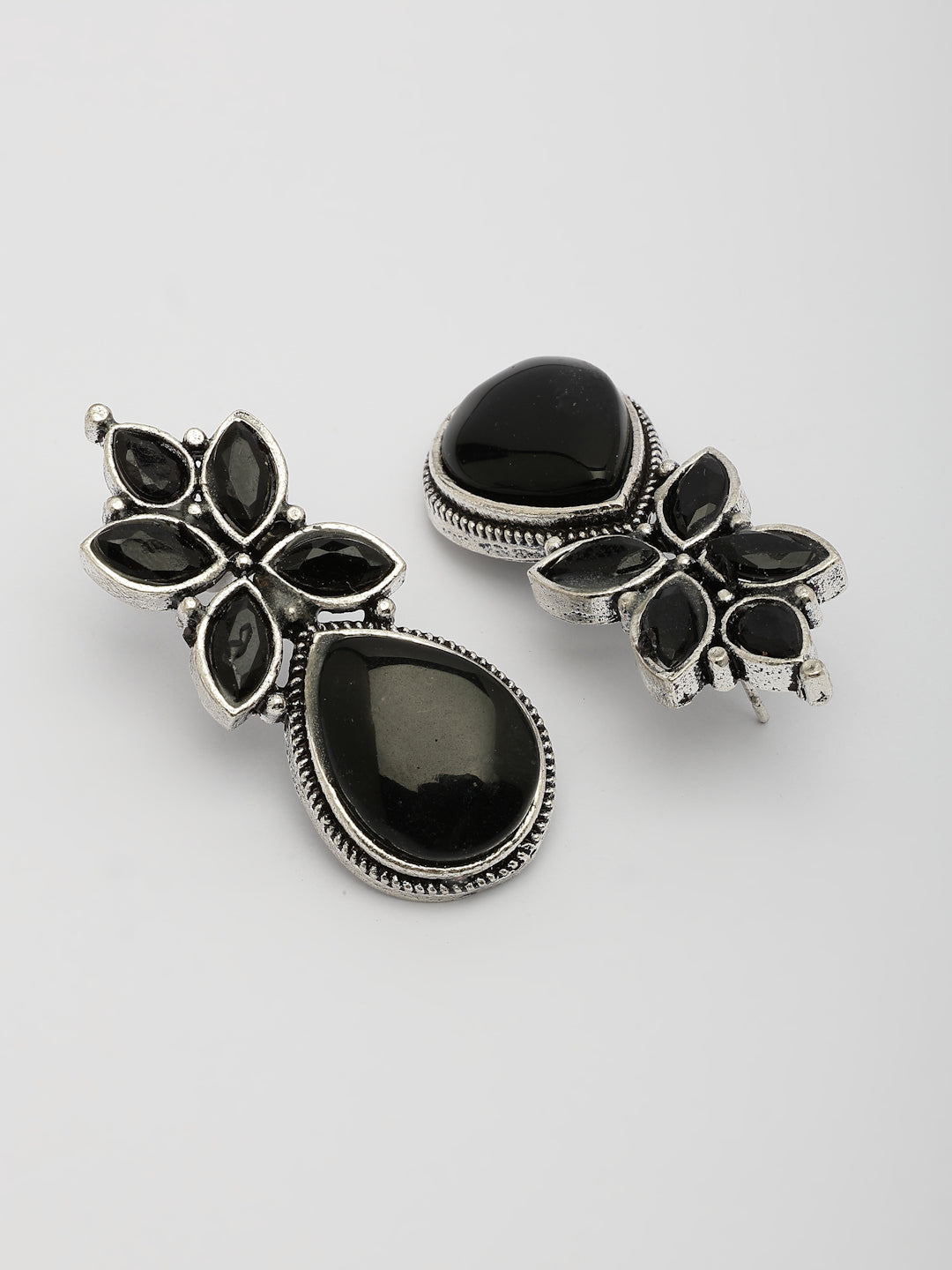 NVR Women Black Artificial Stones Silver Plated Drop Earrings - Distacart