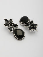 Thumbnail for NVR Women Black Artificial Stones Silver Plated Drop Earrings - Distacart