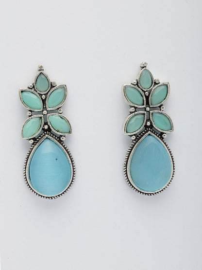 NVR Women Blue Artificial Stones Silver Plated Drop Earrings - Distacart