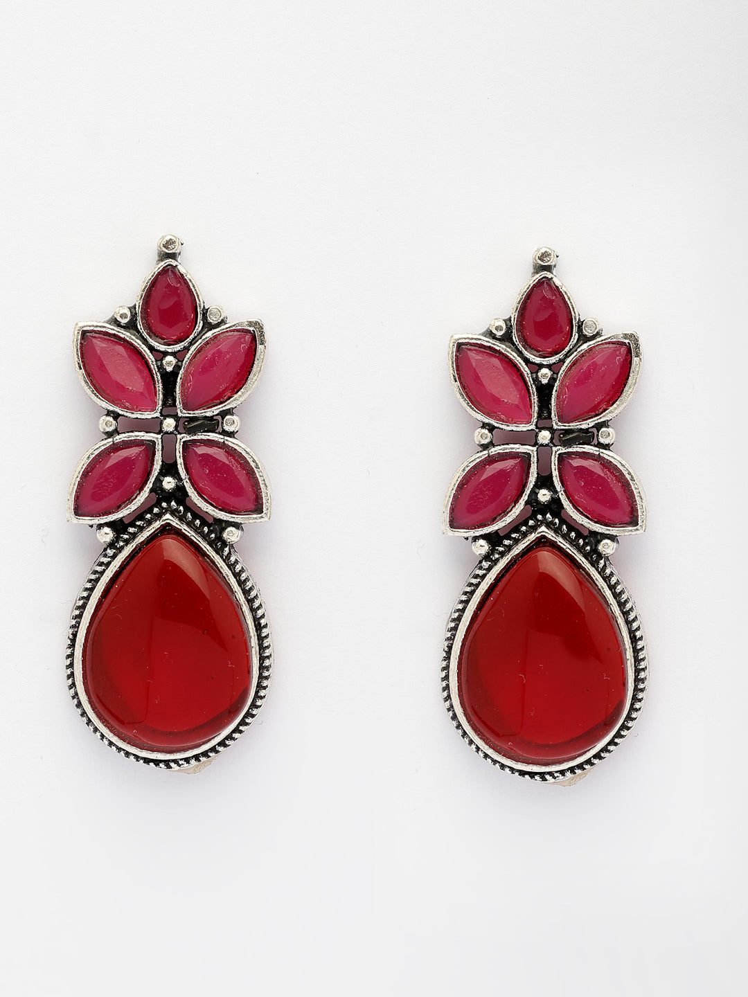 NVR Women Red Artificial Stones Silver Plated Drop Earrings - Distacart