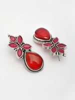 Thumbnail for NVR Women Red Artificial Stones Silver Plated Drop Earrings