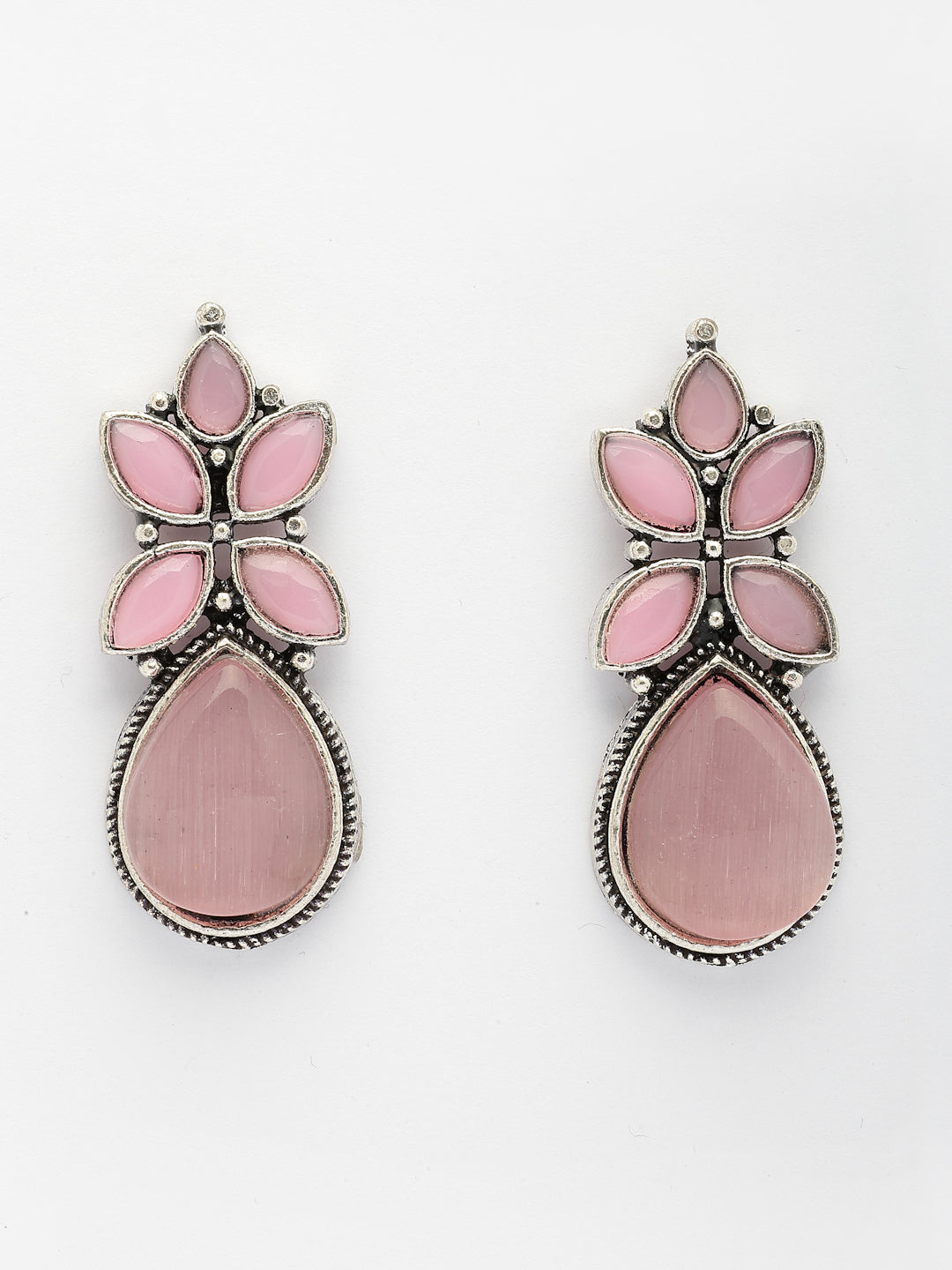 NVR Women Pink Artificial Stones Silver Plated Drop Earrings - Distacart