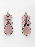 Thumbnail for NVR Women Pink Artificial Stones Silver Plated Drop Earrings - Distacart