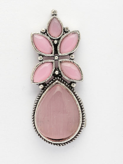 NVR Women Pink Artificial Stones Silver Plated Drop Earrings - Distacart