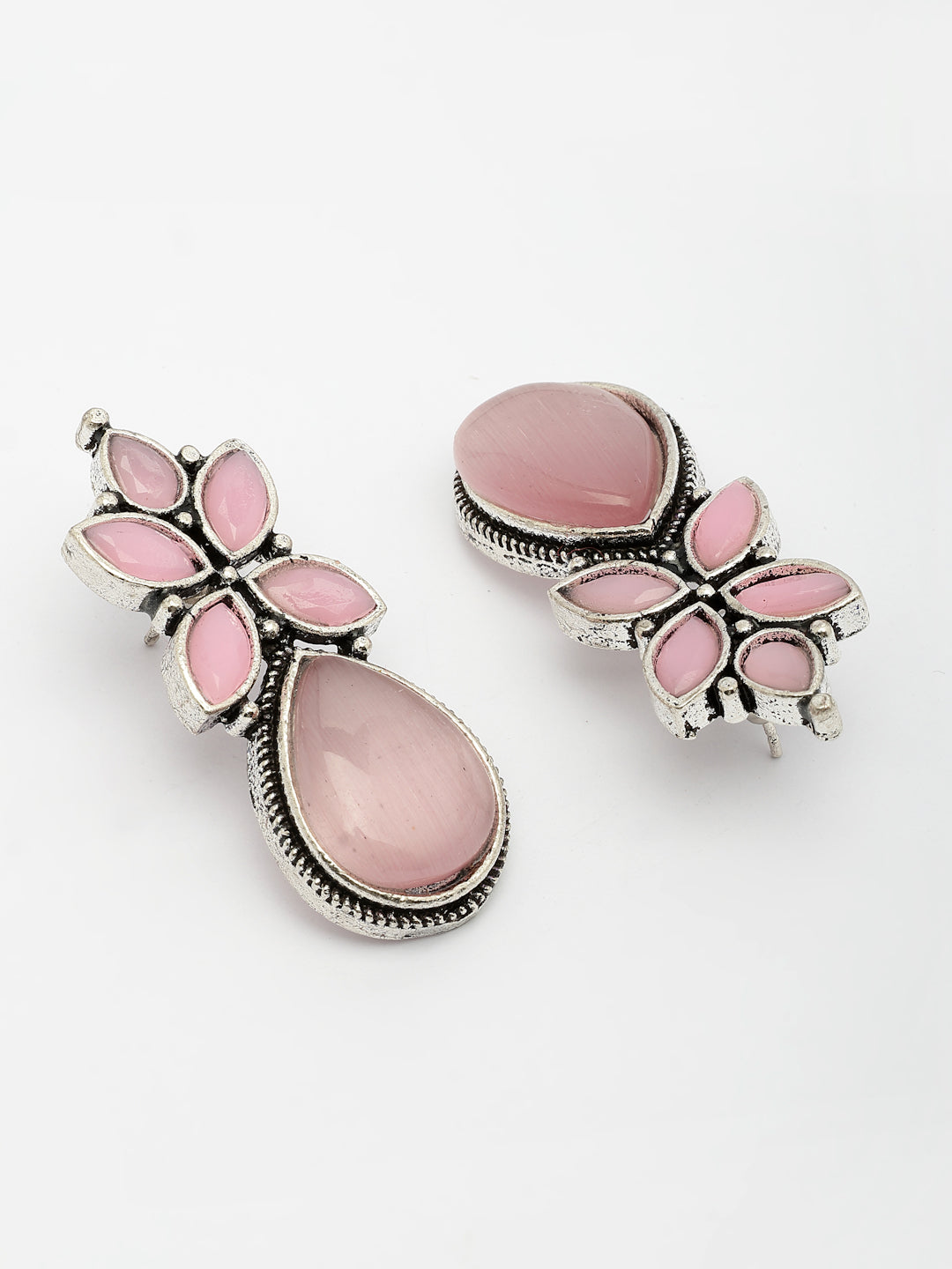 NVR Women Pink Artificial Stones Silver Plated Drop Earrings - Distacart