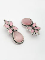 Thumbnail for NVR Women Pink Artificial Stones Silver Plated Drop Earrings - Distacart