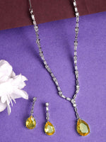 Thumbnail for NVR Women's Silver-Plated Yellow American Diamond-Studded Handcrafted Jewellery Set - Distacart