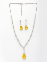 Thumbnail for NVR Women's Silver-Plated Yellow American Diamond-Studded Handcrafted Jewellery Set - Distacart