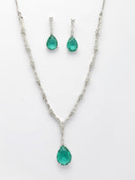 Thumbnail for NVR Women's Silver-Plated Green American Diamond-Studded Handcrafted Jewellery Set - Distacart