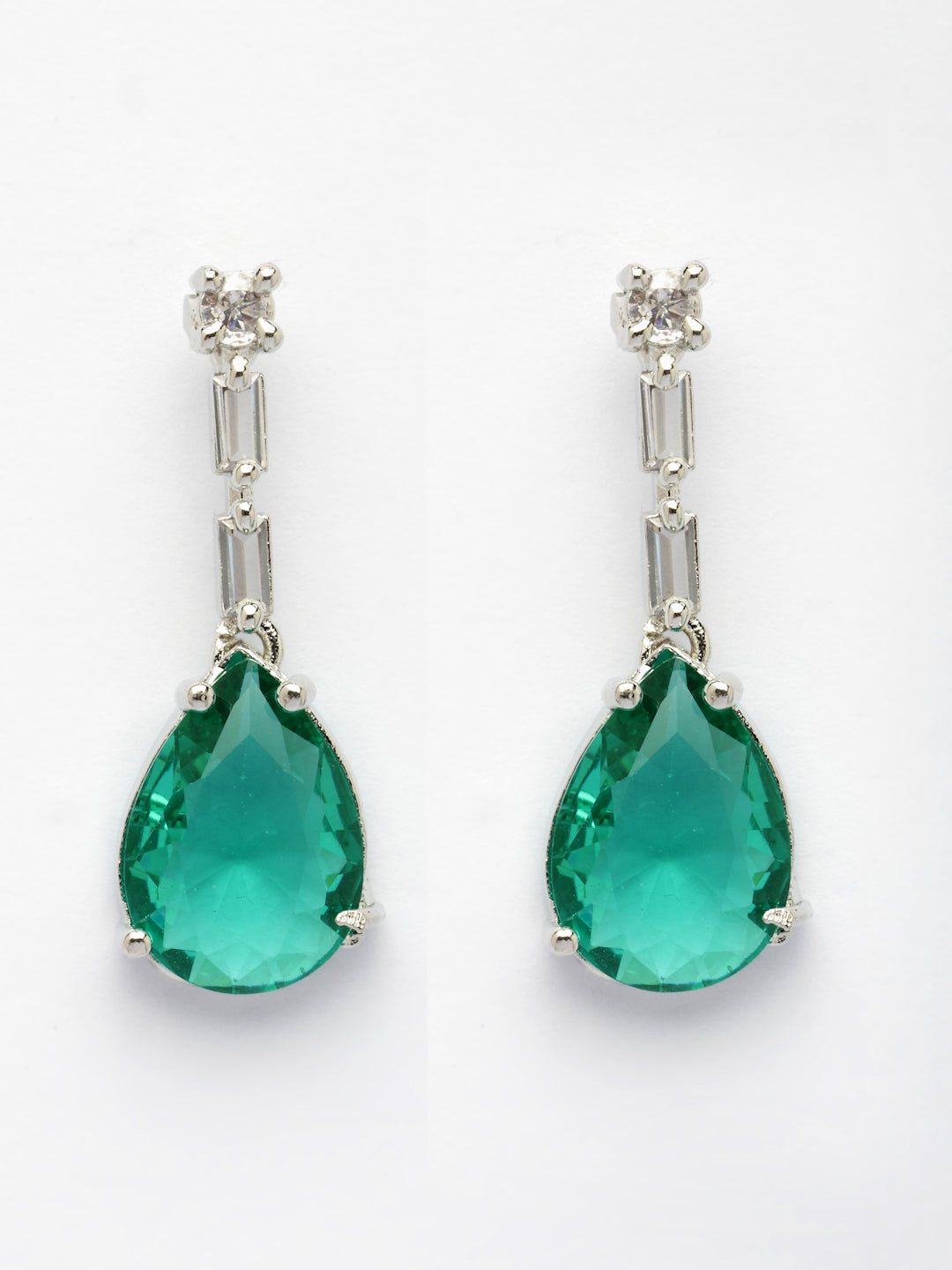 NVR Women's Silver-Plated Green American Diamond-Studded Handcrafted Jewellery Set - Distacart