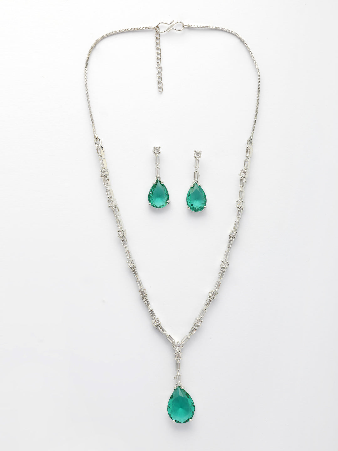 NVR Women's Silver-Plated Green American Diamond-Studded Handcrafted Jewellery Set - Distacart