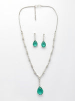 Thumbnail for NVR Women's Silver-Plated Green American Diamond-Studded Handcrafted Jewellery Set - Distacart