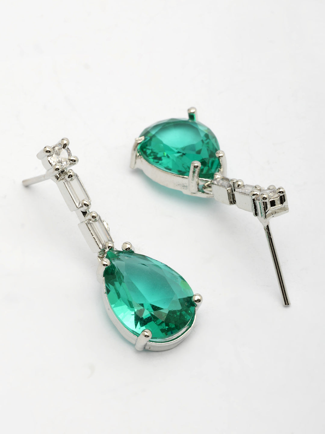 NVR Women's Silver-Plated Green American Diamond-Studded Handcrafted Jewellery Set - Distacart