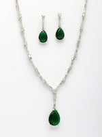 Thumbnail for NVR Women's Silver-Plated Dark Green American Diamond-Studded Handcrafted Jewellery Set - Distacart