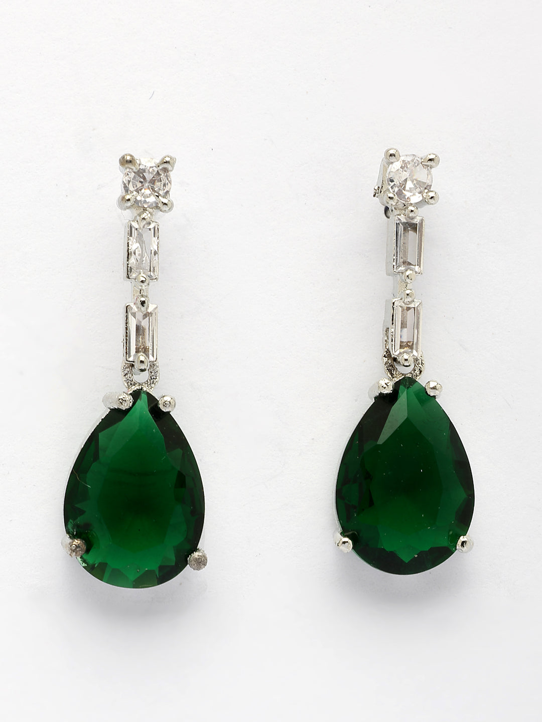 NVR Women's Silver-Plated Dark Green American Diamond-Studded Handcrafted Jewellery Set - Distacart