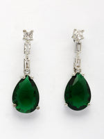 Thumbnail for NVR Women's Silver-Plated Dark Green American Diamond-Studded Handcrafted Jewellery Set - Distacart