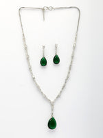 Thumbnail for NVR Women's Silver-Plated Dark Green American Diamond-Studded Handcrafted Jewellery Set - Distacart