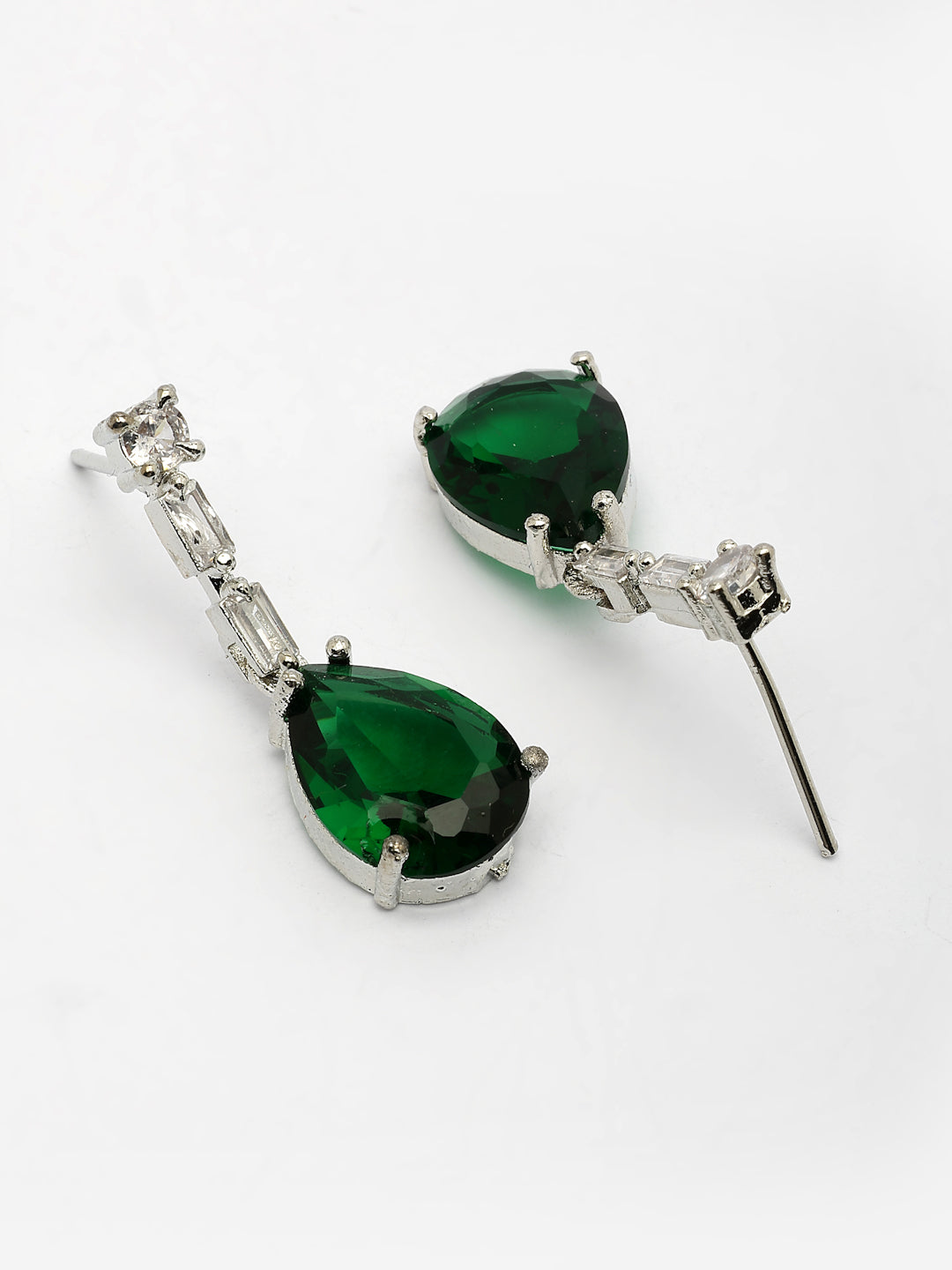 NVR Women's Silver-Plated Dark Green American Diamond-Studded Handcrafted Jewellery Set - Distacart