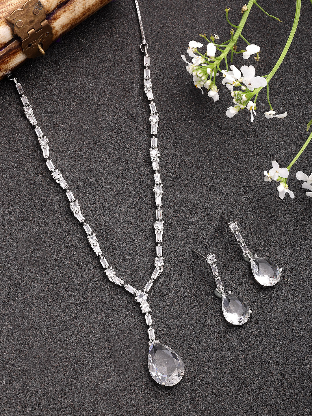 NVR Women's Silver-Plated White American Diamond-Studded Handcrafted Jewellery Set - Distacart