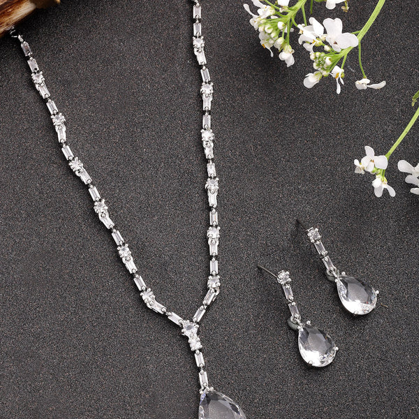 NVR Women's Silver-Plated White American Diamond-Studded Handcrafted Jewellery Set - Distacart