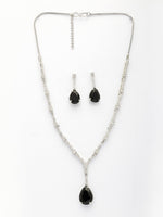 Thumbnail for NVR Women's Silver-Plated Black American Diamond-Studded Handcrafted Jewellery Set - Distacart