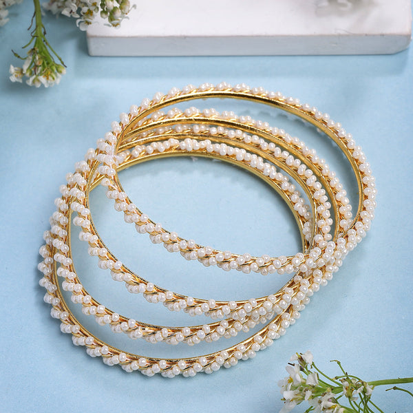 NVR Women Set of 4 Gold-Polished Pearls Handcrafted Traditional Bangles - Distacart