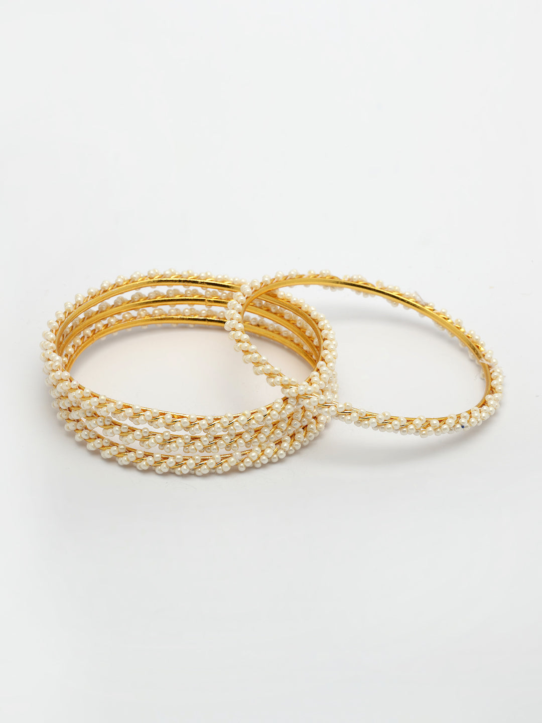 NVR Women Set of 4 Gold-Polished Pearls Handcrafted Traditional Bangles - Distacart