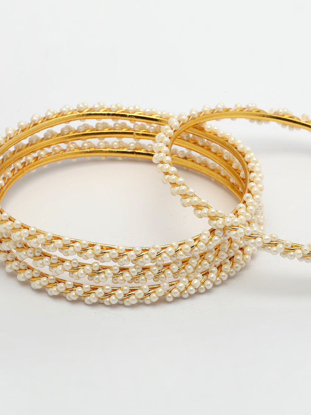 NVR Women Set of 4 Gold-Polished Pearls Handcrafted Traditional Bangles
