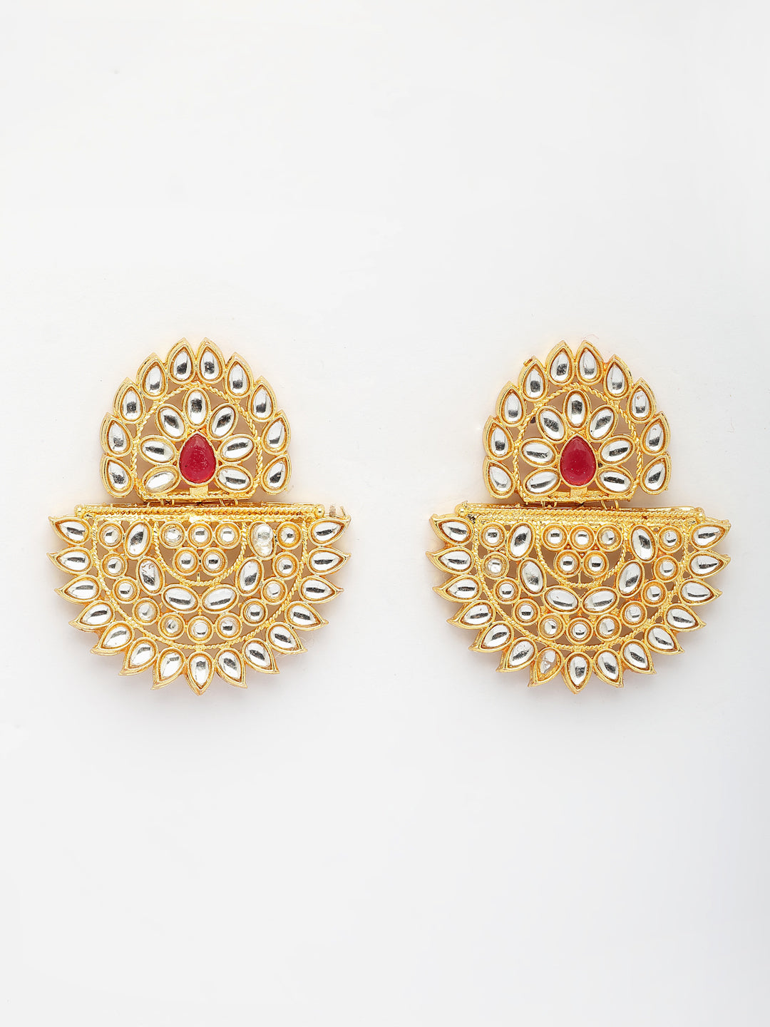 NVR Women's Gold Toned Red Stones & Kundan Studded Jewellery Set - Distacart