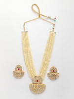 Thumbnail for NVR Women's Gold Toned Red Stones & Kundan Studded Jewellery Set - Distacart