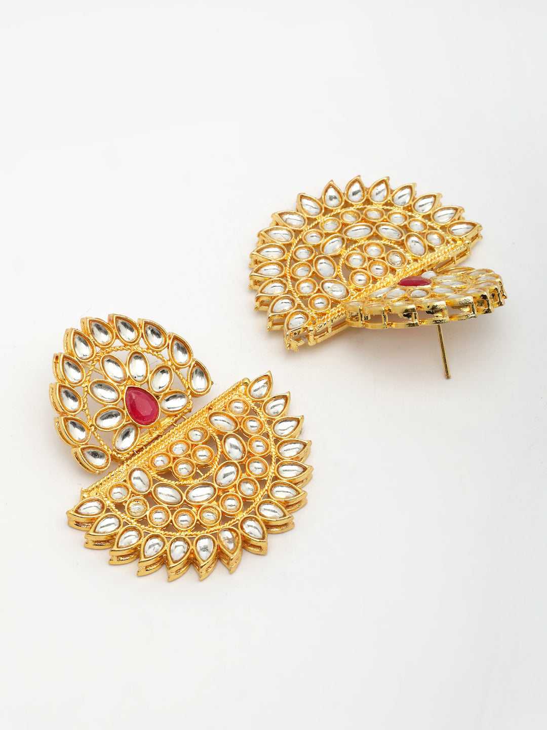 NVR Women's Gold Toned Red Stones & Kundan Studded Jewellery Set - Distacart
