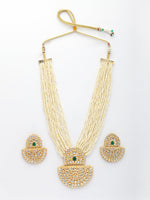 Thumbnail for NVR Women's Gold Toned Green Stones & Kundan Studded Jewellery Set - Distacart