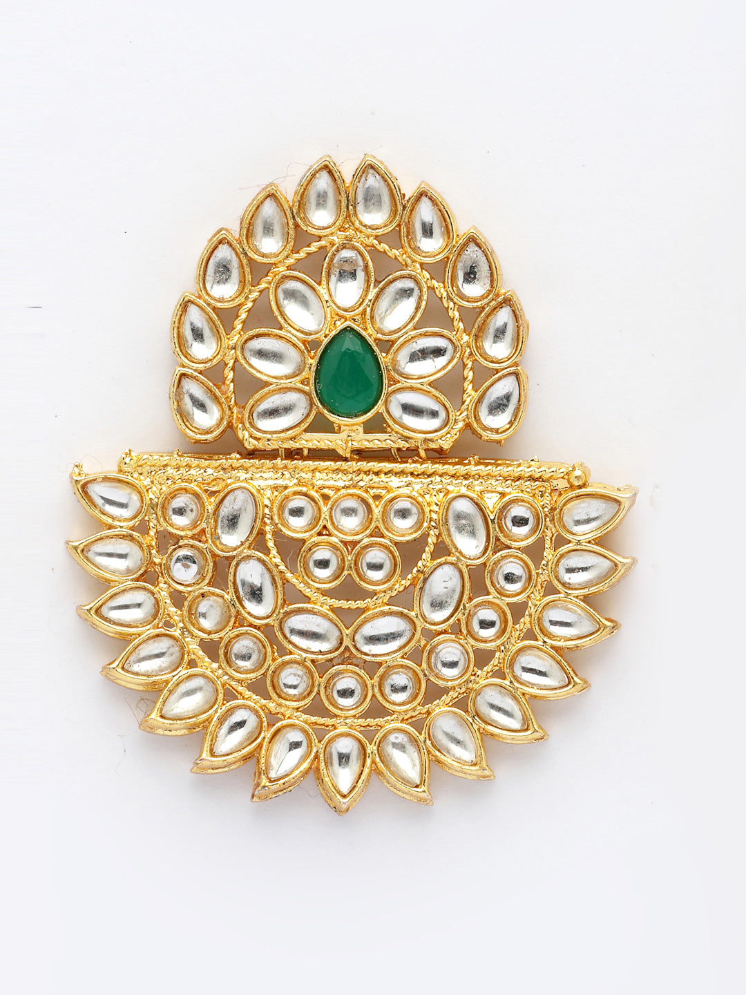 NVR Women's Gold Toned Green Stones & Kundan Studded Jewellery Set - Distacart