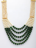 Thumbnail for NVR Women Handcrafted Green & White Beaded Layered Necklace - Distacart