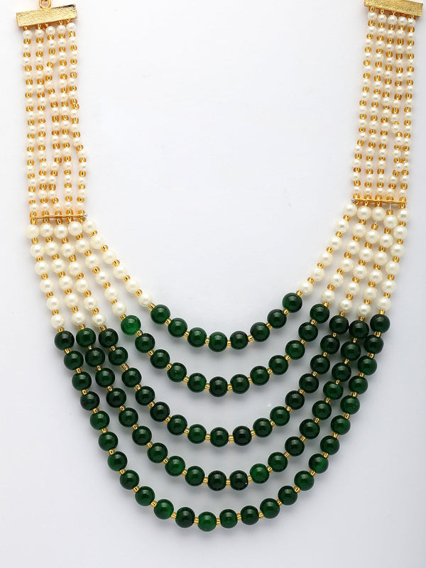 NVR Women Handcrafted Green & White Beaded Layered Necklace - Distacart