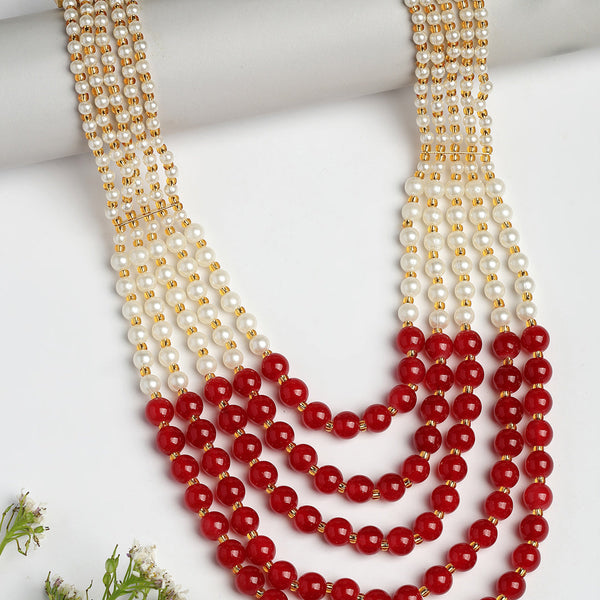 NVR Women Handcrafted Red & White Beaded Layered Necklace - Distacart