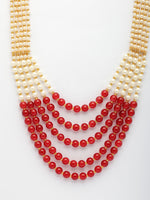 Thumbnail for NVR Women Handcrafted Red & White Beaded Layered Necklace - Distacart