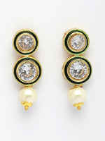 Thumbnail for NVR Women Gold-Polished Round Shape Kundan Studded Short Jewellery Set - Distacart