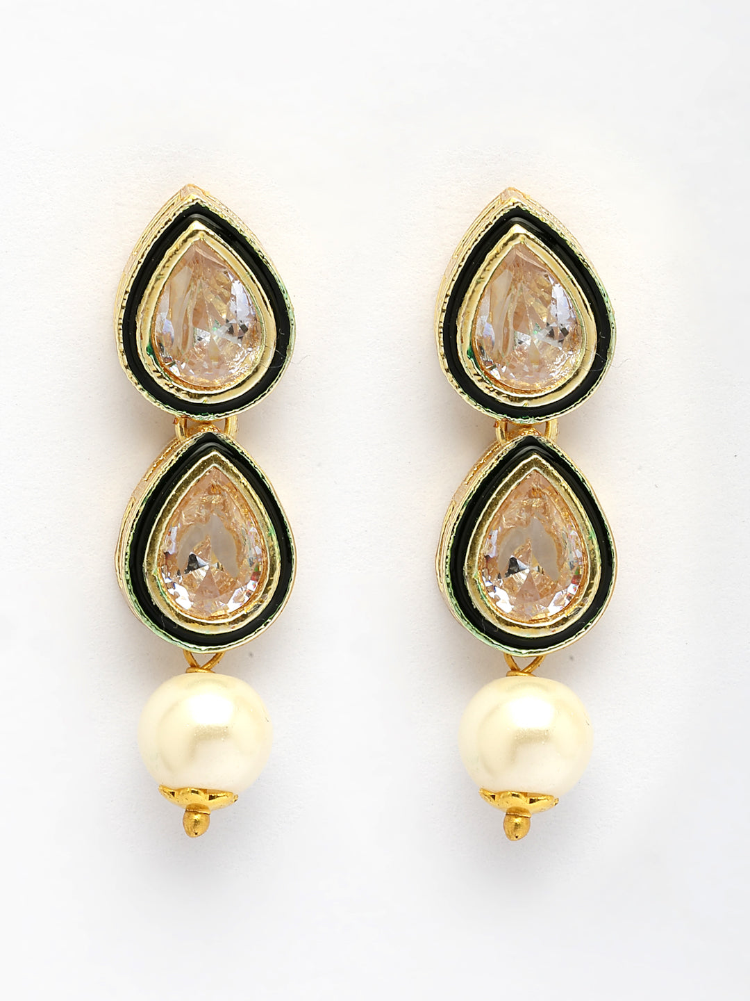 NVR Women Gold-Polished Pear Shape Kundan Studded Short Jewellery Set - Distacart