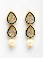 Thumbnail for NVR Women Gold-Polished Pear Shape Kundan Studded Short Jewellery Set - Distacart